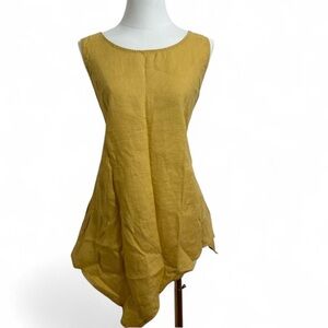 For Cynthia - 100% Linen Mustard Sleeveless Asymmetrical Top